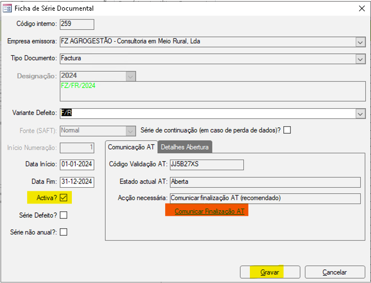 Ficha da Série ativa