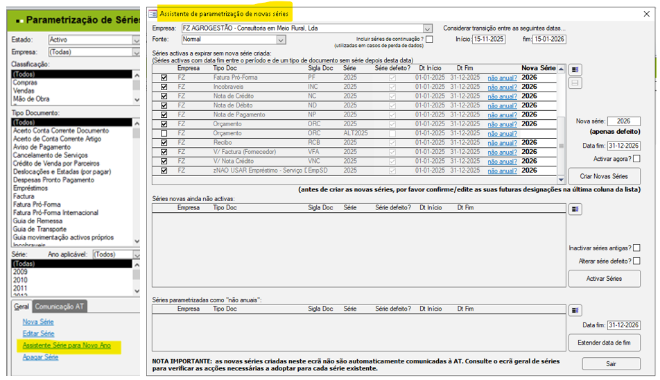 Assistente de Parametrização de Novas Séries