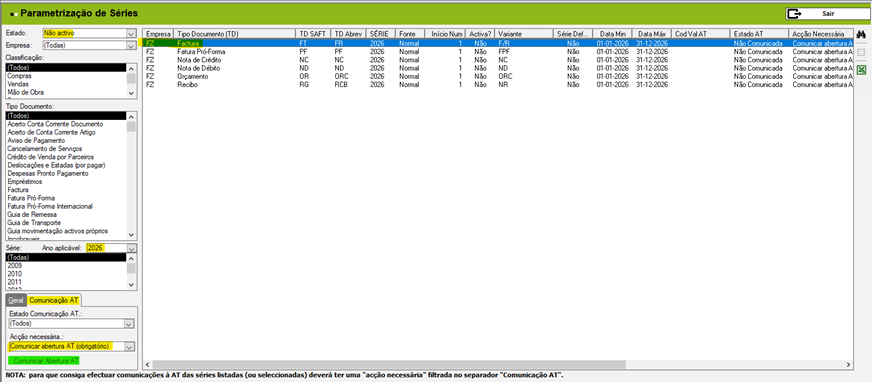 Comunicar Abertura AT
