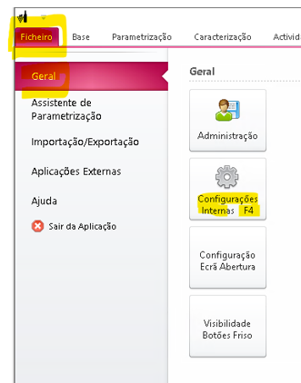 Menu para iniciar o procedimento de novo exercício