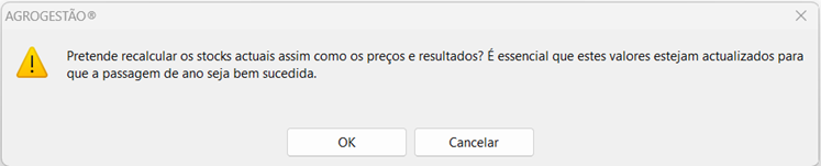 Mensagem de aviso – recalcular stocks e resultados