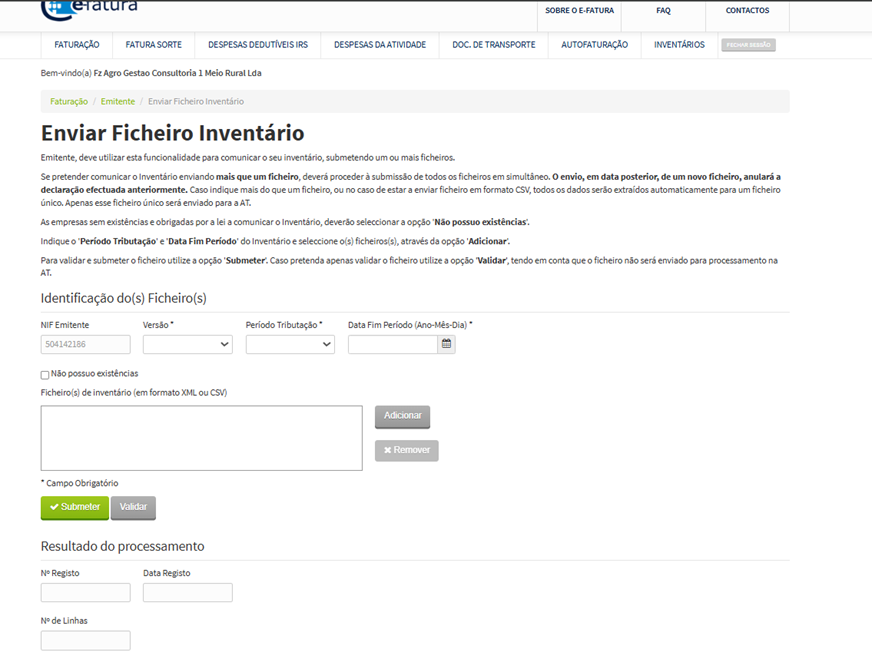 e-Fatura – Inventários