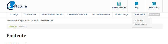 Menu e-Fatura – Inventários